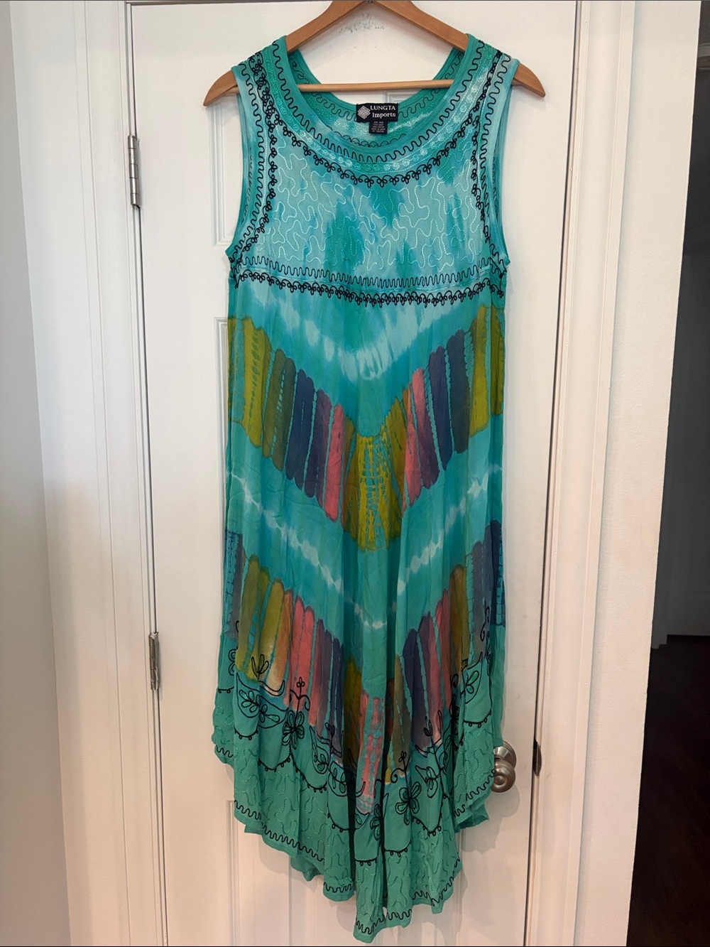 NWOT Lungta Imports Boho Embroidered Tie Dye Umbrella Dress OS